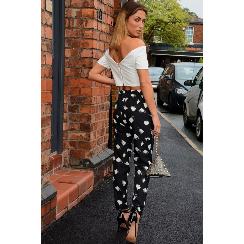 Lovemystyle High Waisted Black And White Printed Trousers