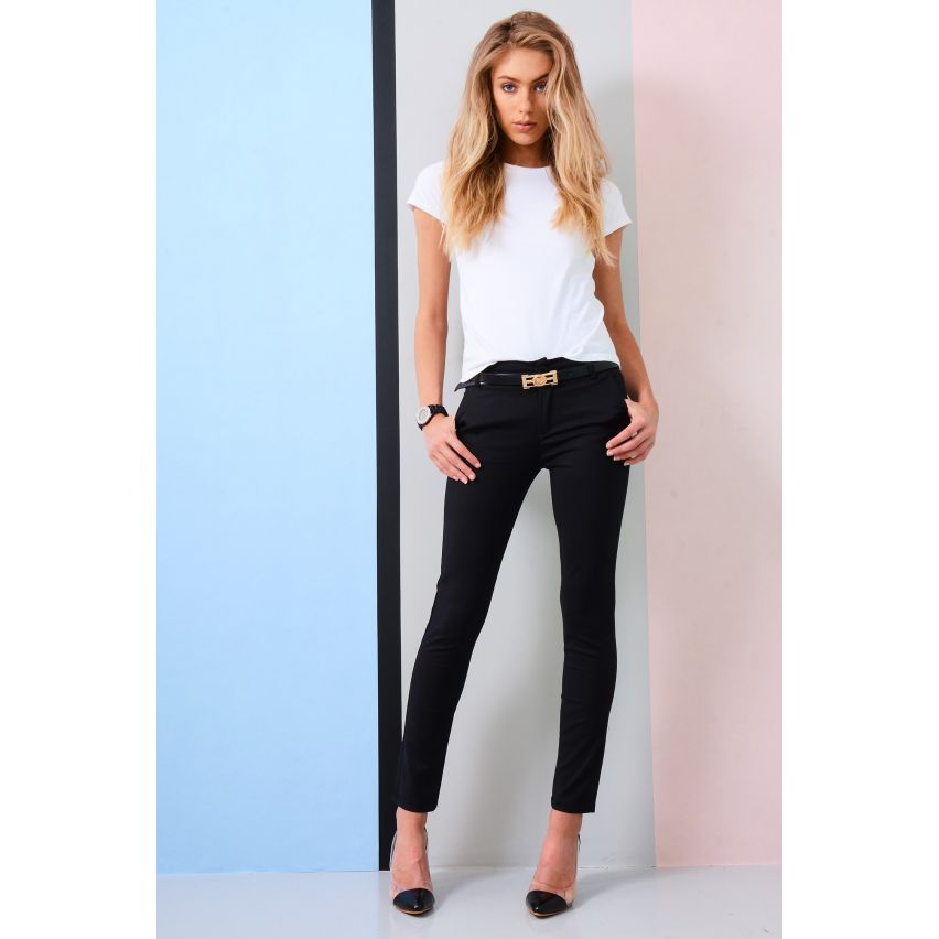 Lovemystyle Smart Black Pencil Trousers With Belt