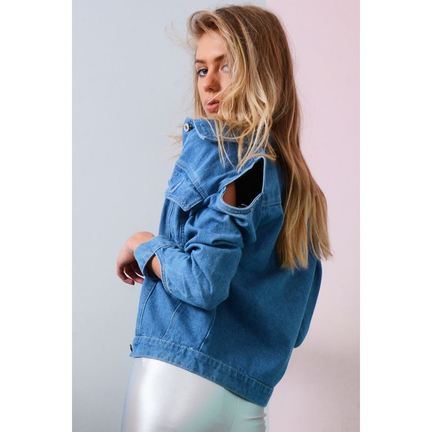 Lovemystyle licht Denim jasje met koude schouder