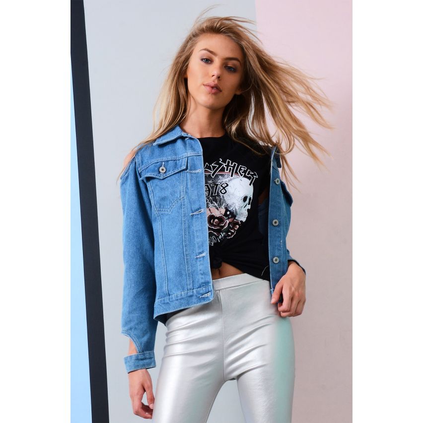 Lovemystyle licht Denim jasje met koude schouder