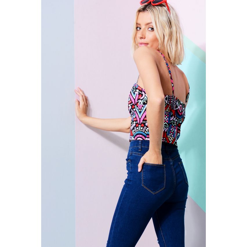 LMS zwart Barlet Crop Top met Neon Aztec Print en gouden Zip