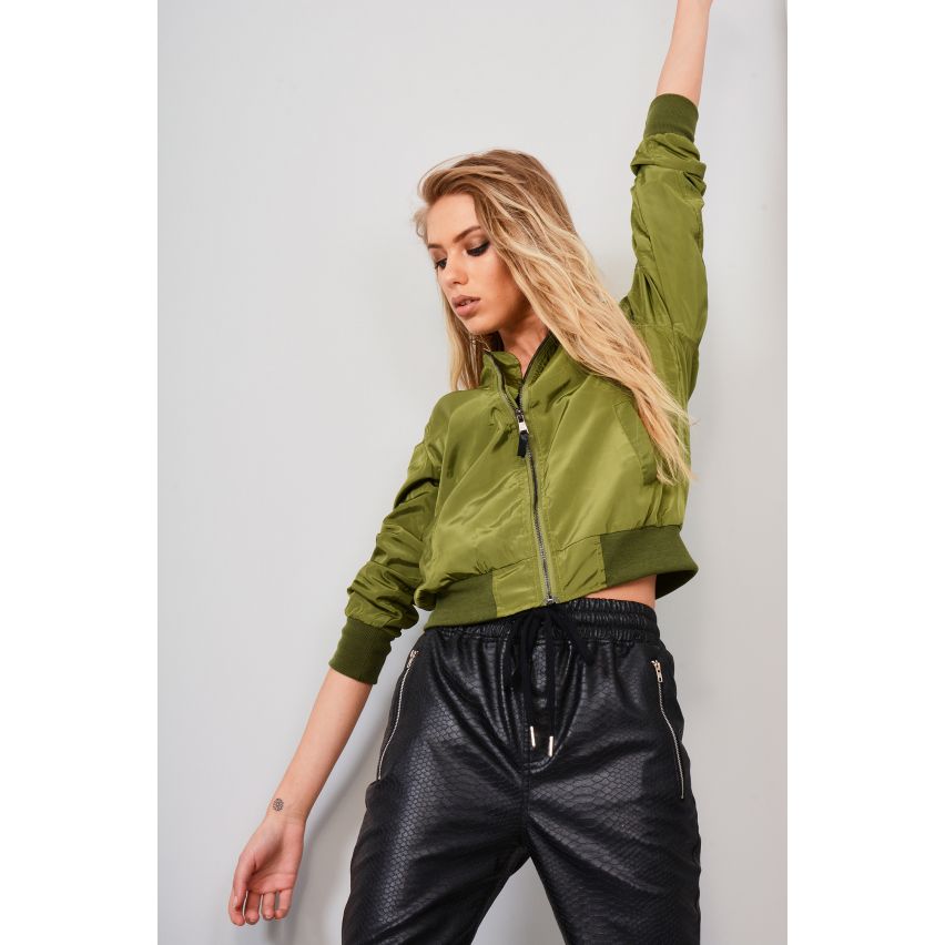 Lovemystyle Casual Green Bomber Jacket Featuring Pockets