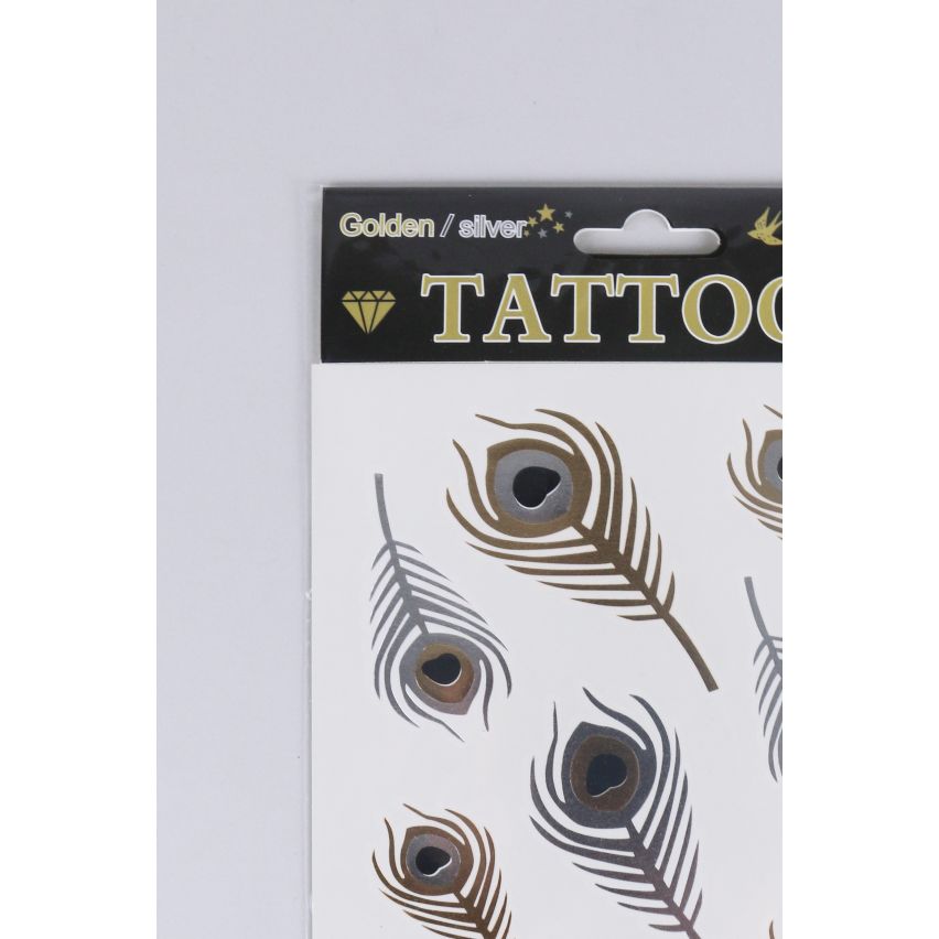 Lovemystyle oro e argento tatuaggio trasferimenti con piume di pavone