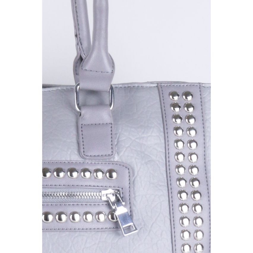 Lovemystyle grigio ecopelle Tote Bag con borchie