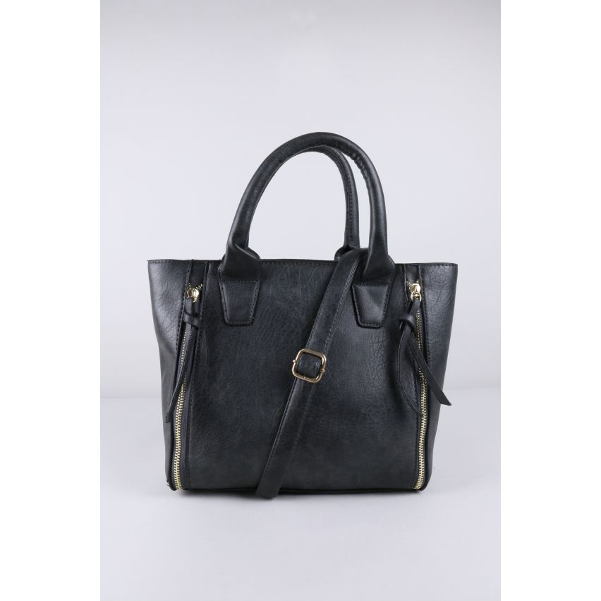 Lovemystyle donker grijs Faux Leather Tote tas met ritsen