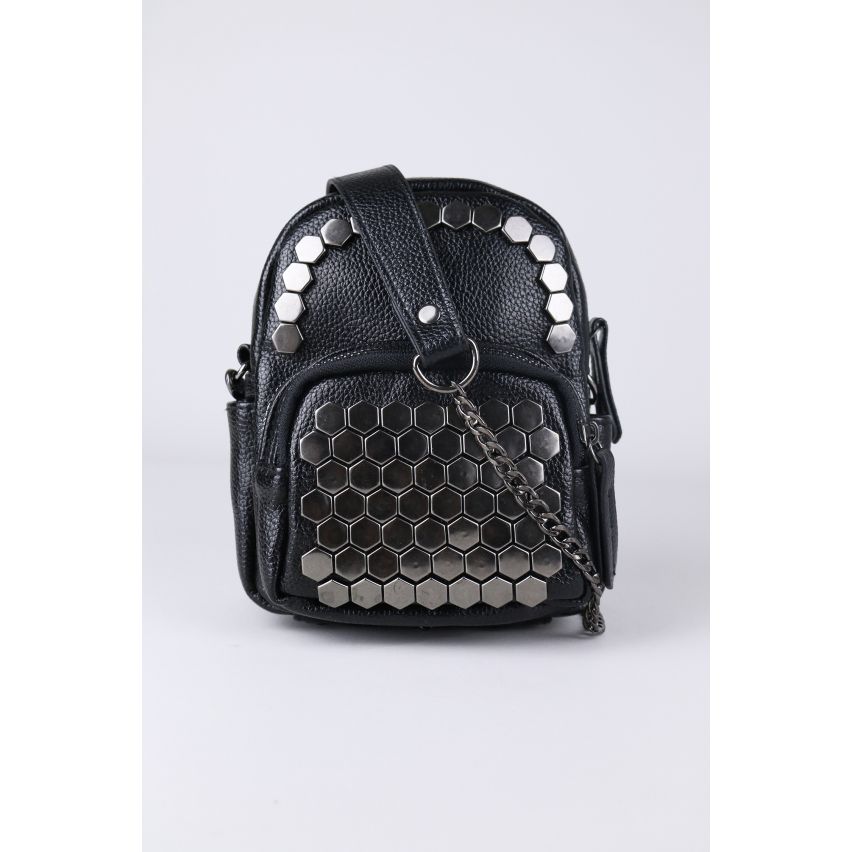 Lovemystyle schwarz Kunstleder Schultertasche mit sechseckigen Bolzen