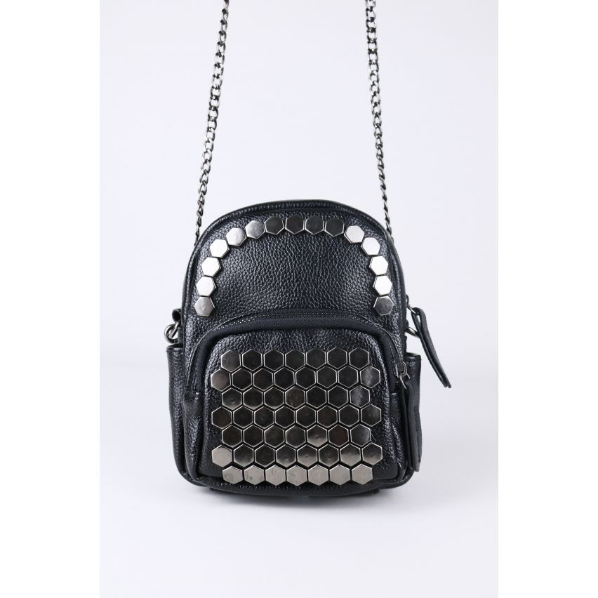 Lovemystyle schwarz Kunstleder Schultertasche mit sechseckigen Bolzen