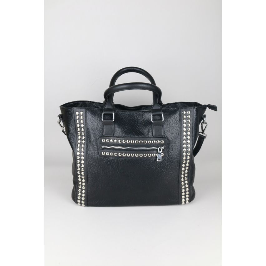 Lovemystyle Black Faux Leather Tote Bag With Studs - SAMPLE