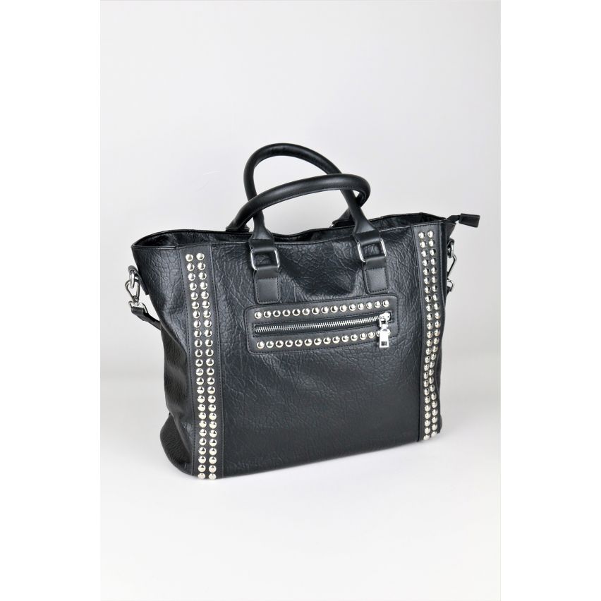 Lovemystyle Black Faux Leather Tote Bag With Studs - SAMPLE