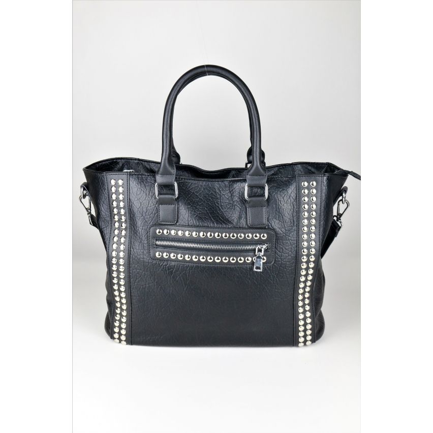 Lovemystyle Black Faux Leather Tote Bag With Studs - SAMPLE