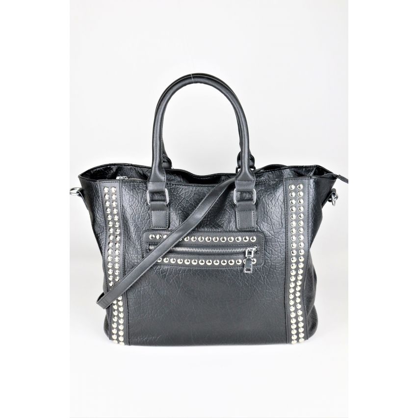 Lovemystyle Black Faux Leather Tote Bag With Studs - SAMPLE