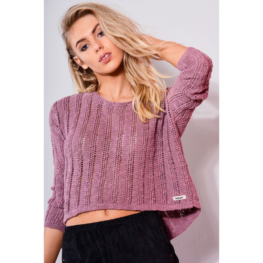 Double Agent Long Sleeved Knitted Crop Top In Purple