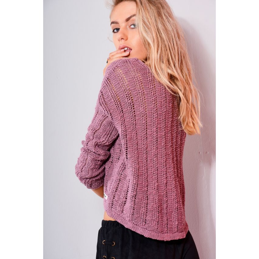 Doppelagent Langarm gestrickt bauchfreies Top In lila