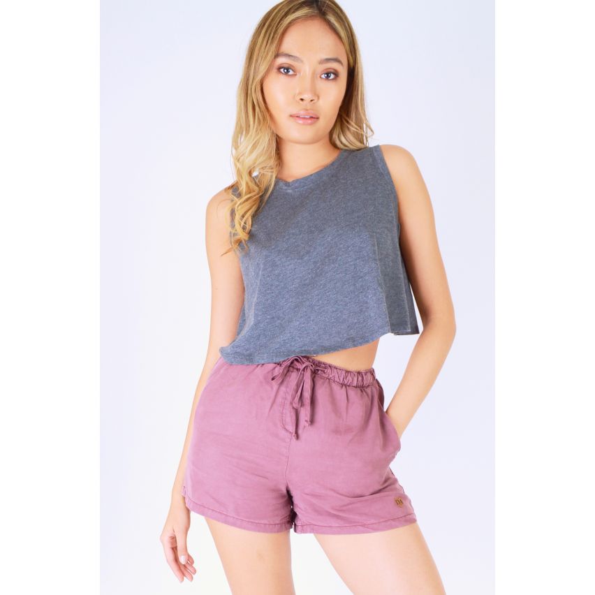 Dubbelagent grijs Jersey Crop Top met gebogen terug Open