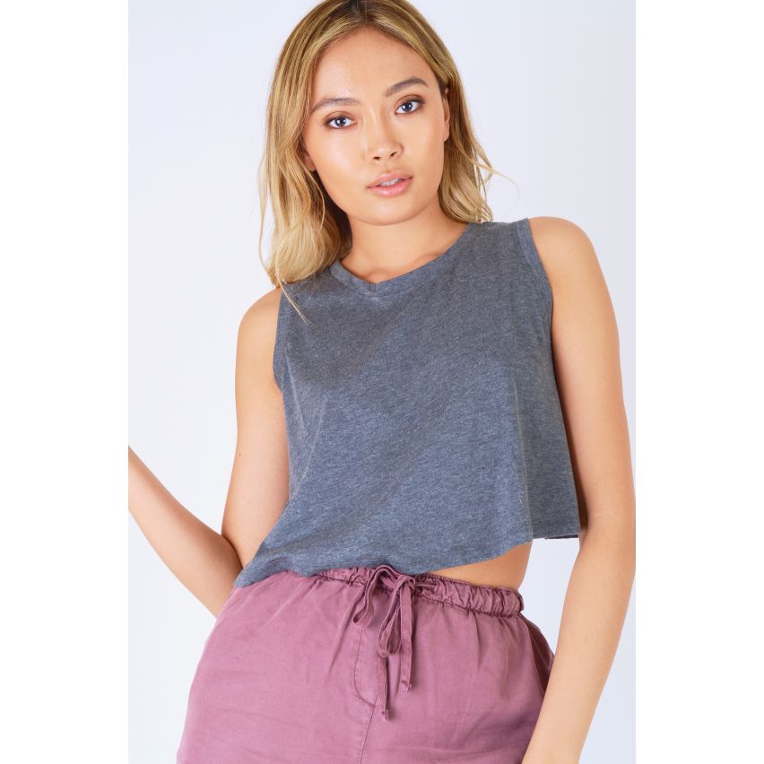 Agent double Jersey gris Crop Top avec dos courbé ouvert