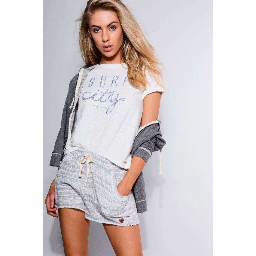 Agent double détendu brut ourlet Shorts gris bande jacquard