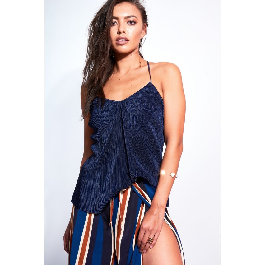 Daphnea Parijs Navy geribbeld zacht weefsel Cami Top