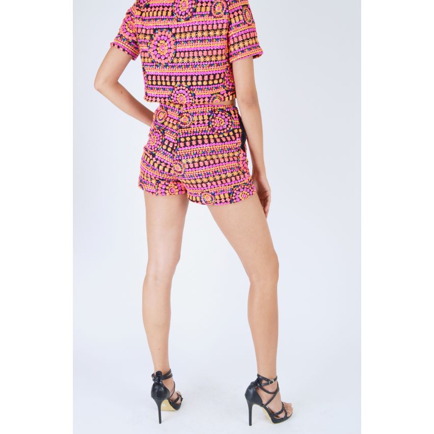 LYDC High Waisted Multi Coloured All Over Sequin Shorts