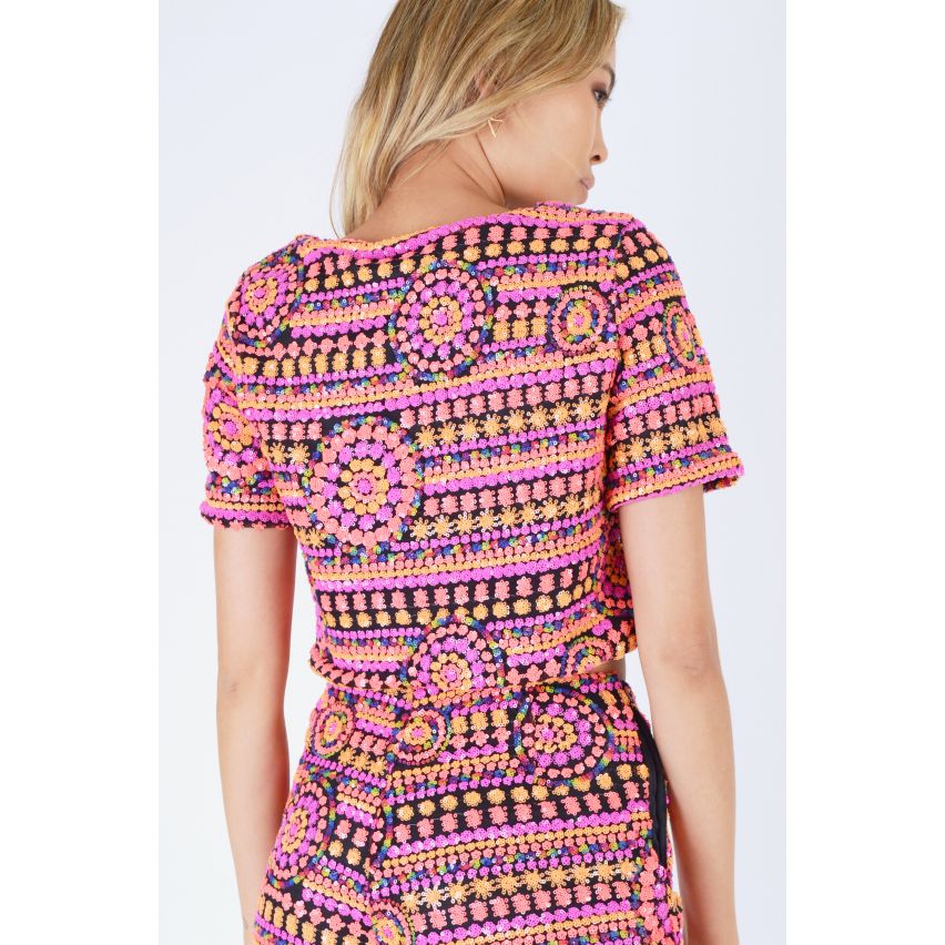 LYDC Crop Top met Multi gekleurde hele pailletten