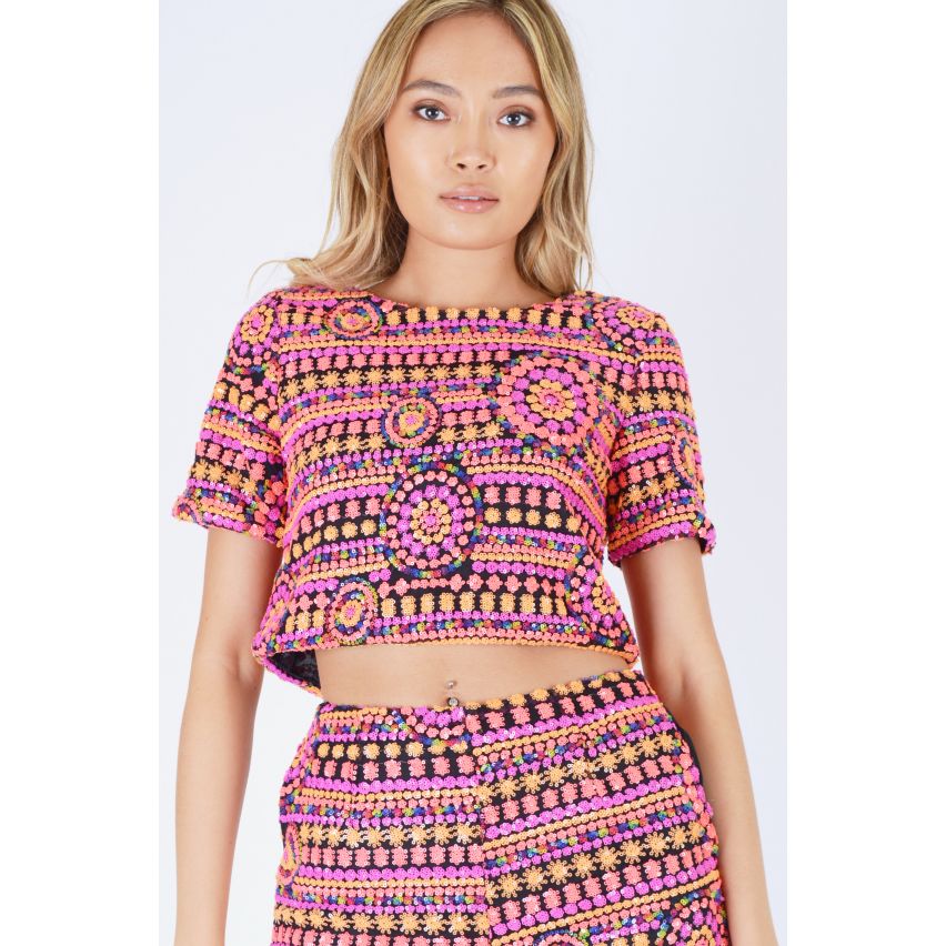 LYDC Crop Top met Multi gekleurde hele pailletten