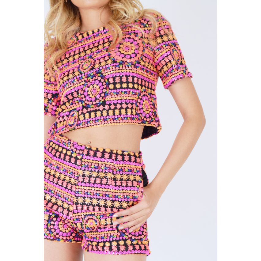 LYDC Crop Top met Multi gekleurde hele pailletten