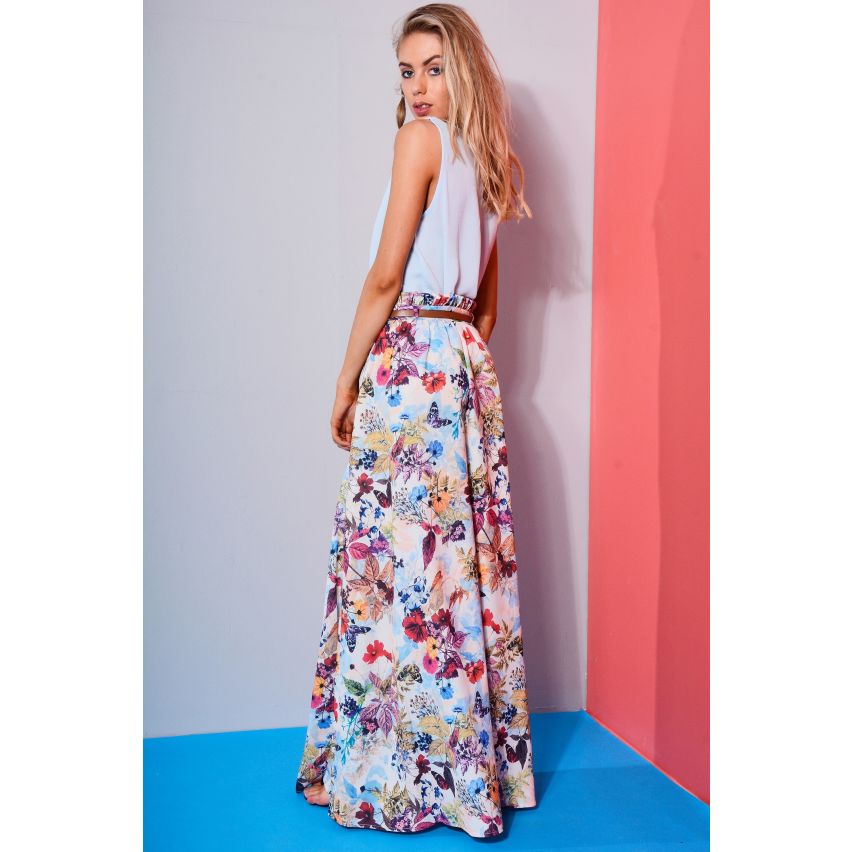 LYDC London Floral Maxirock mit Belted Reverse Peplum Taille