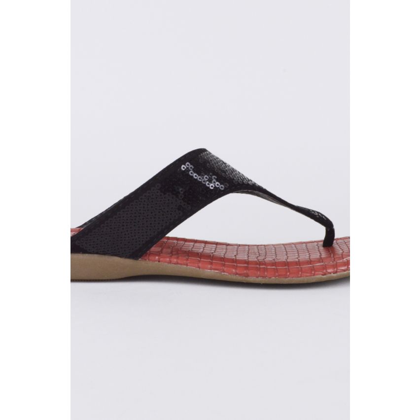 LMS zwart Sequin teen Post sandalen met rode Inner
