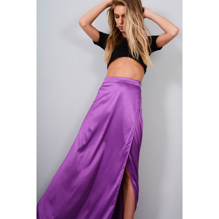 Lovemystyle lila Satin hoch taillierte Maxirock mit Split
