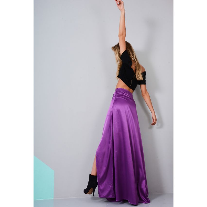 Lovemystyle lila Satin hoch taillierte Maxirock mit Split