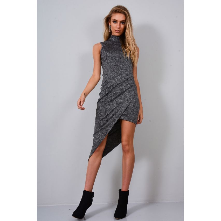 Lovemystyle Zwart Metallic schildpad hals jurk met Wrap Skirt
