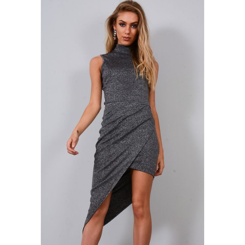 Lovemystyle schwarz Metallic Turtle Neck Kleid mit Wickelrock