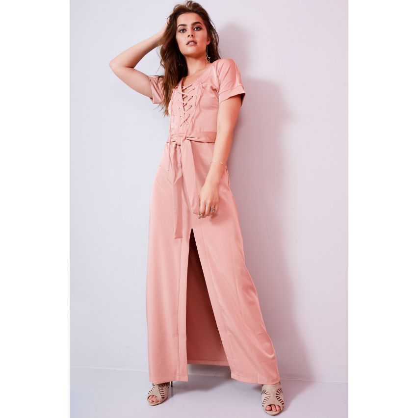 Lovemystyle Dusty Pink Maxi Dress With Lace up Front