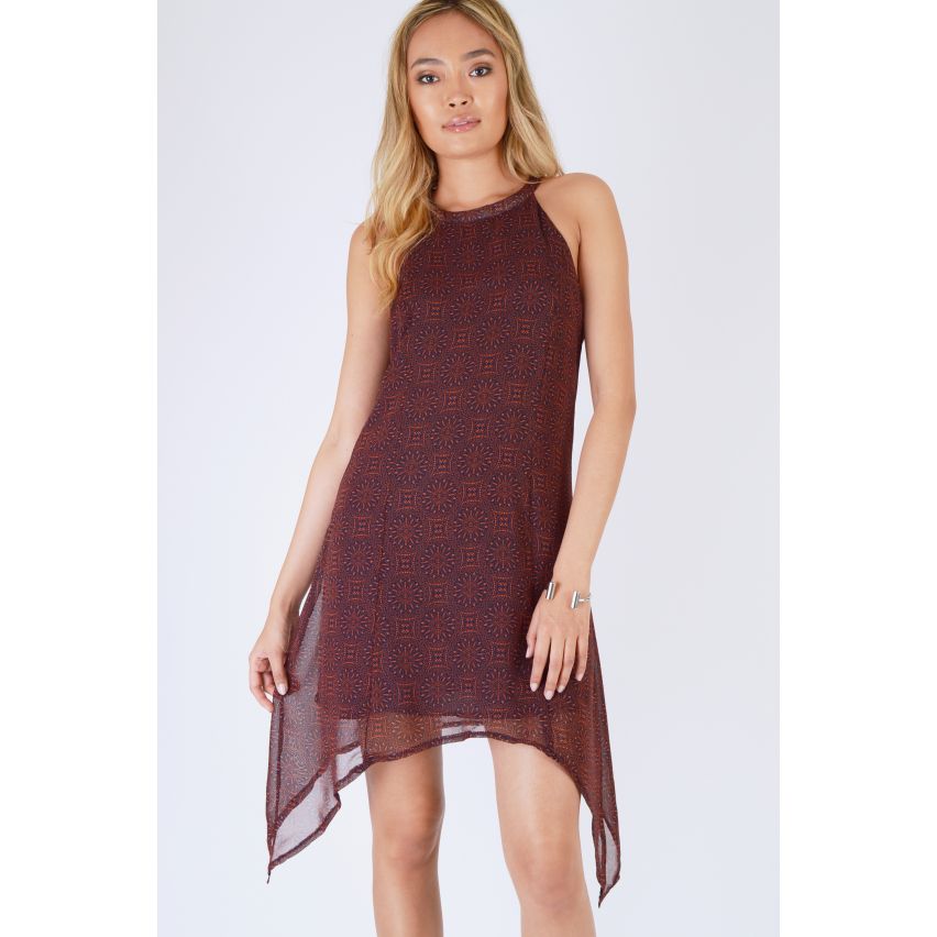 Danity Maroon Chiffon Dress With Curved Hemline