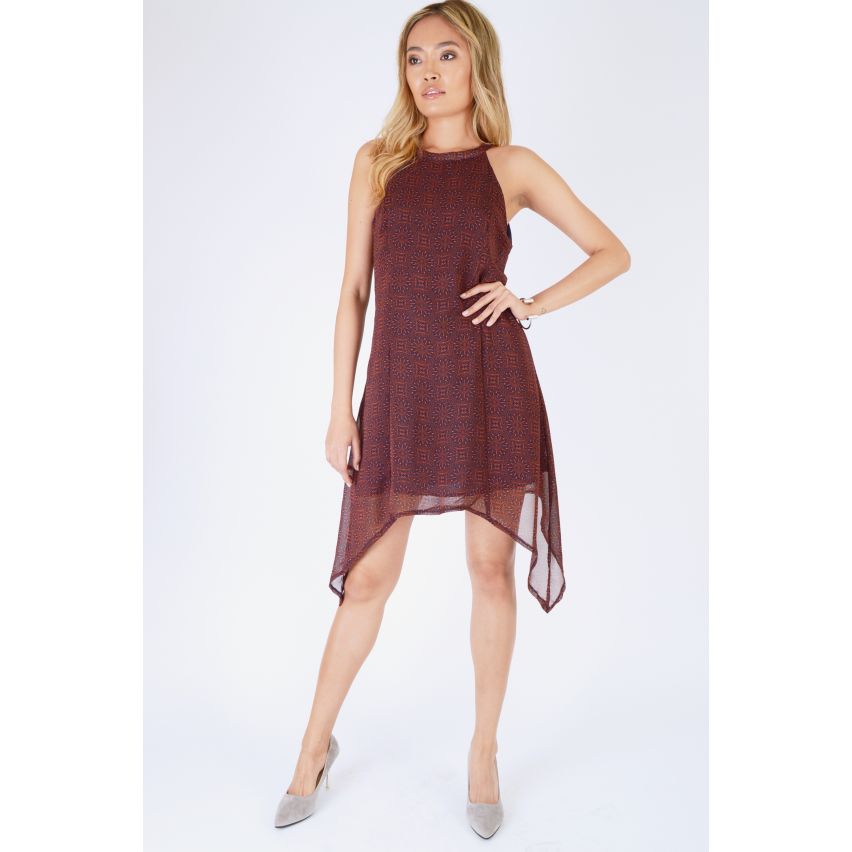 Danity Kastanienbraun Chiffon-Kleid mit gebogenen Saum