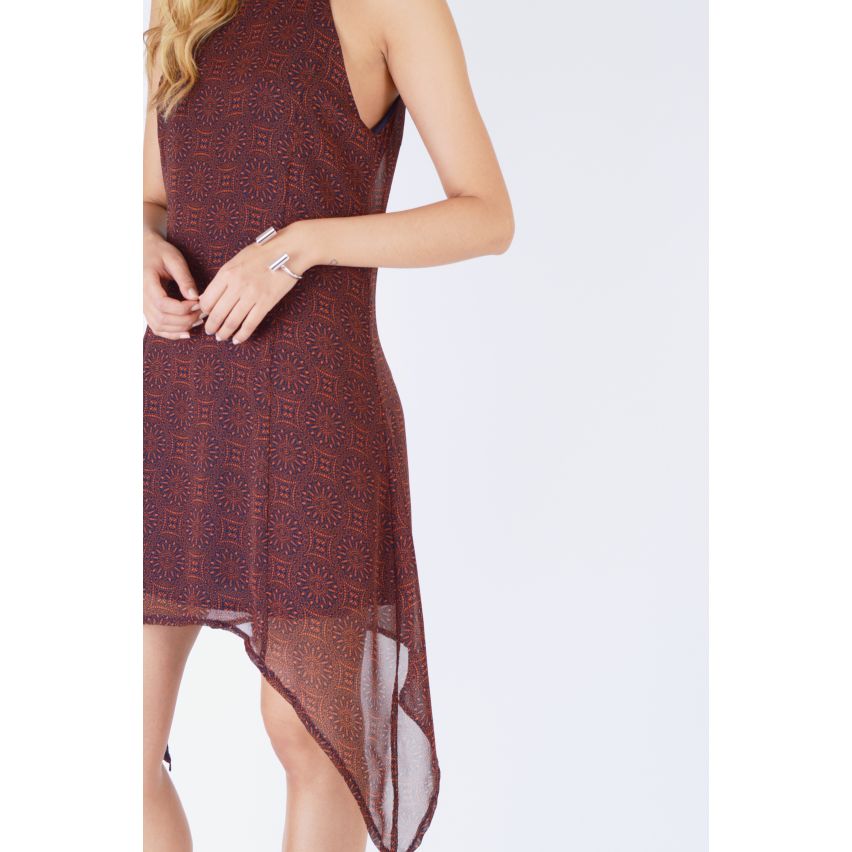 Danity Kastanienbraun Chiffon-Kleid mit gebogenen Saum