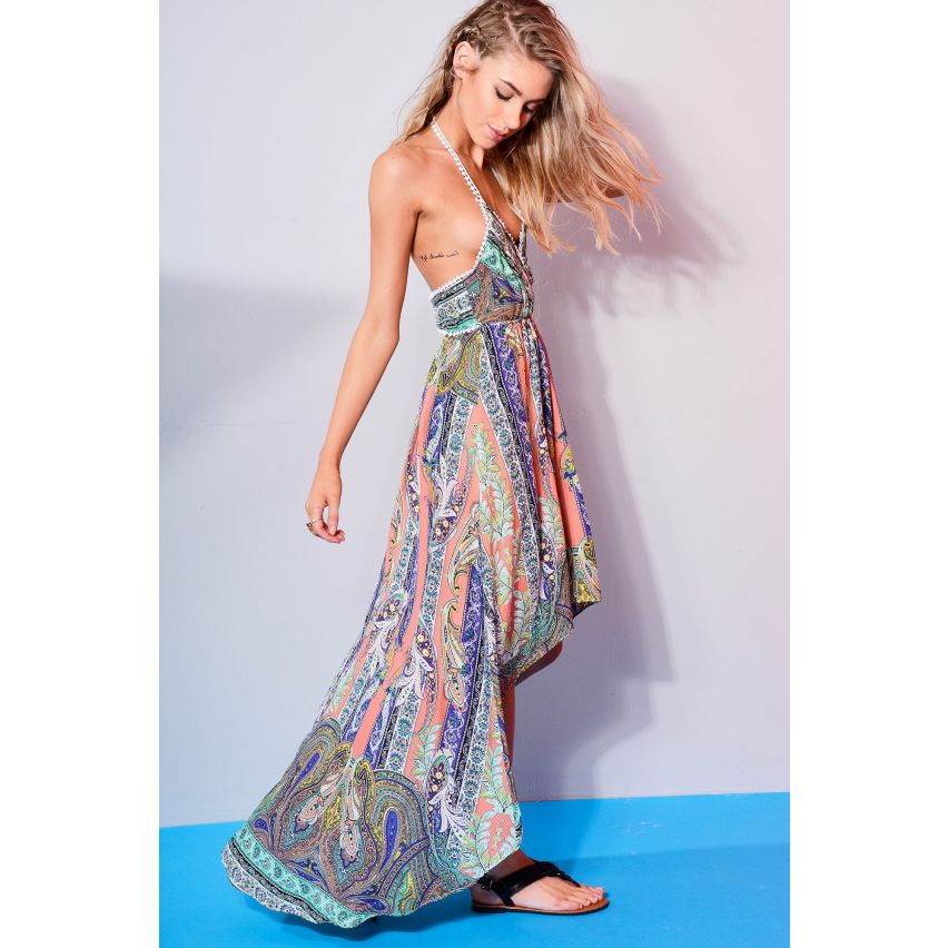 Danity afgedrukt Dip Hem Maxi jurk met Halter hals In Oranje