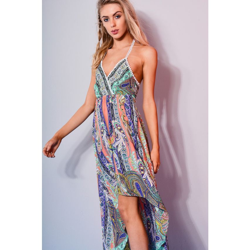 Danity afgedrukt Dip Hem Maxi jurk met Halter hals In Oranje