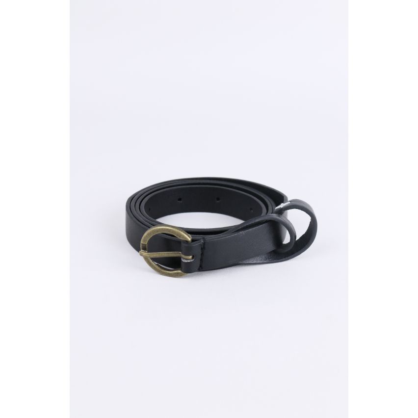 Lovemystyle Skinny Black Belt With Gold Round Buckle