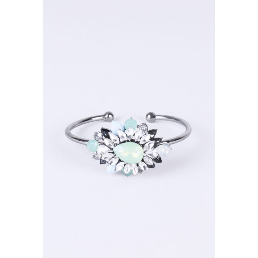 Lovemystyle Silver Bangle with Turquoise and Diamante Flower