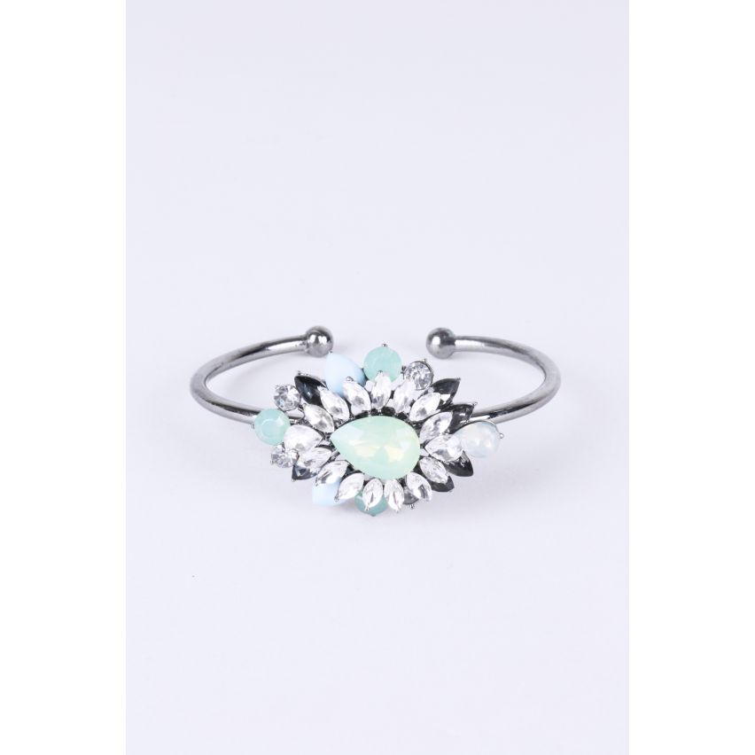 Lovemystyle Silber Armreif mit Türkis und Diamante Blume