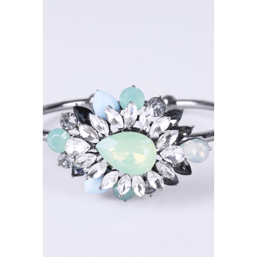 Lovemystyle Silber Armreif mit Türkis und Diamante Blume