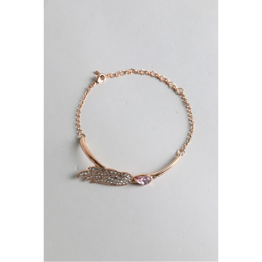 LMS Rose Gold Bracelet With Diamantes Angel Wing And Pink Stone