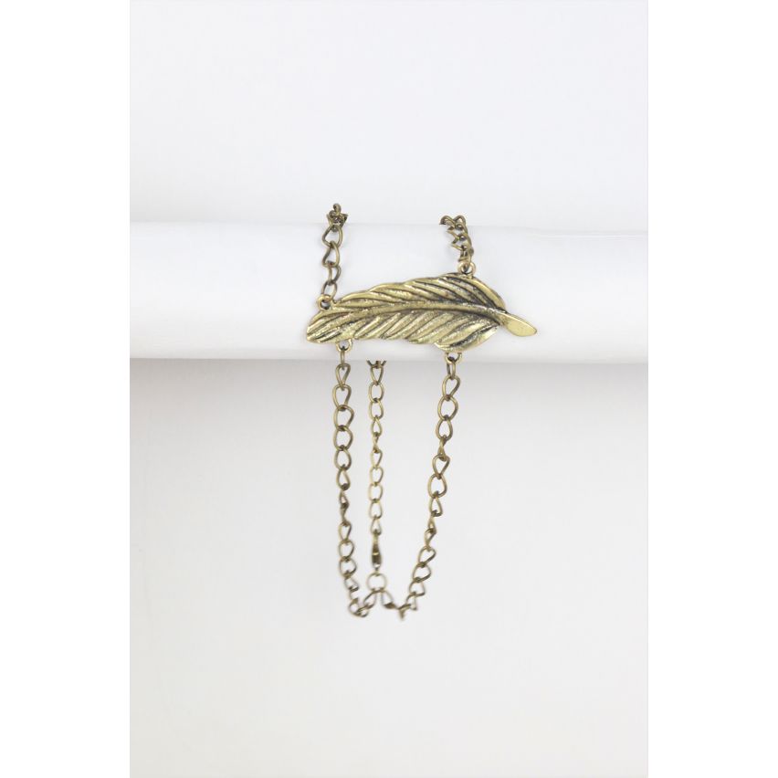 Lovemystyle Antique Gold Twin Chain Bracelet With Leaf Design