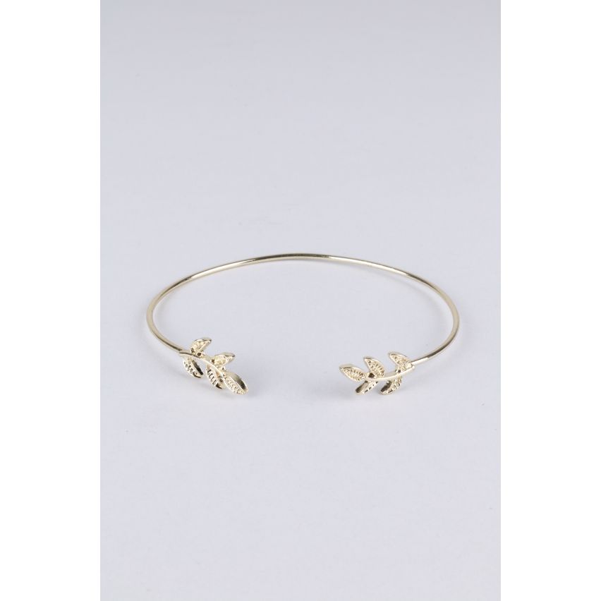 Lovemystyle Gold Metal Bangle Bracelet With Double Leaf Design