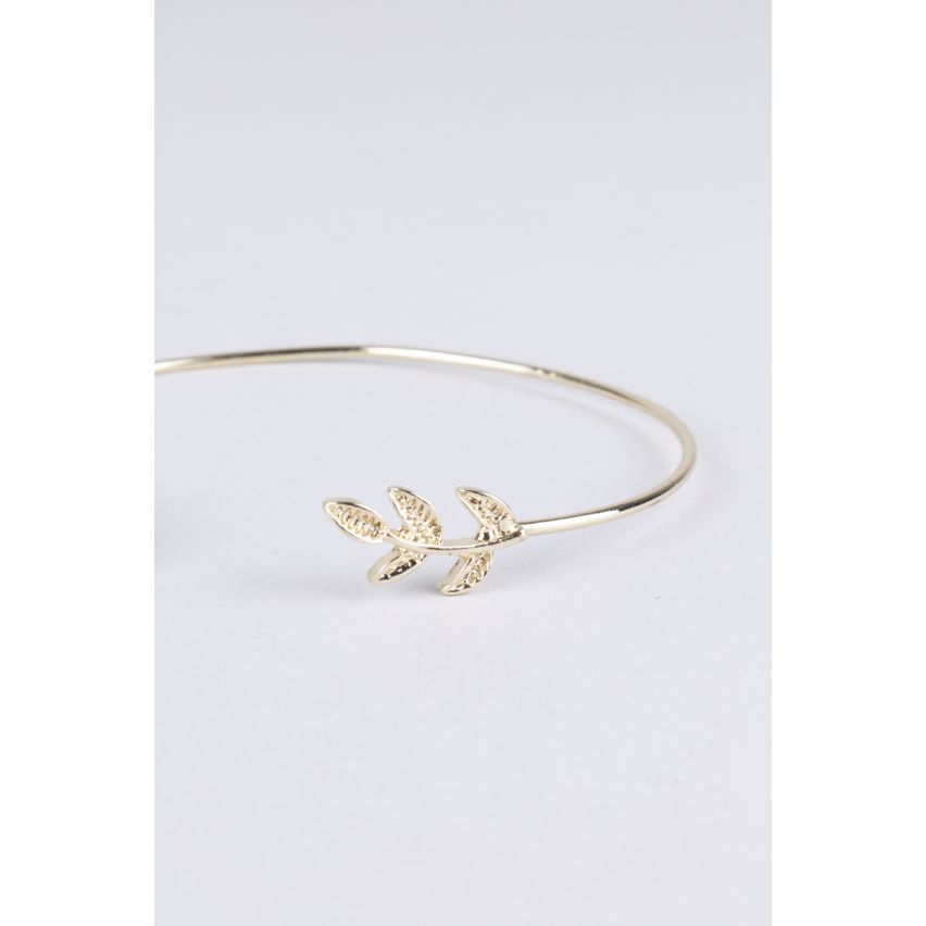 Lovemystyle Gold Metal Bangle Bracelet With Double Leaf Design