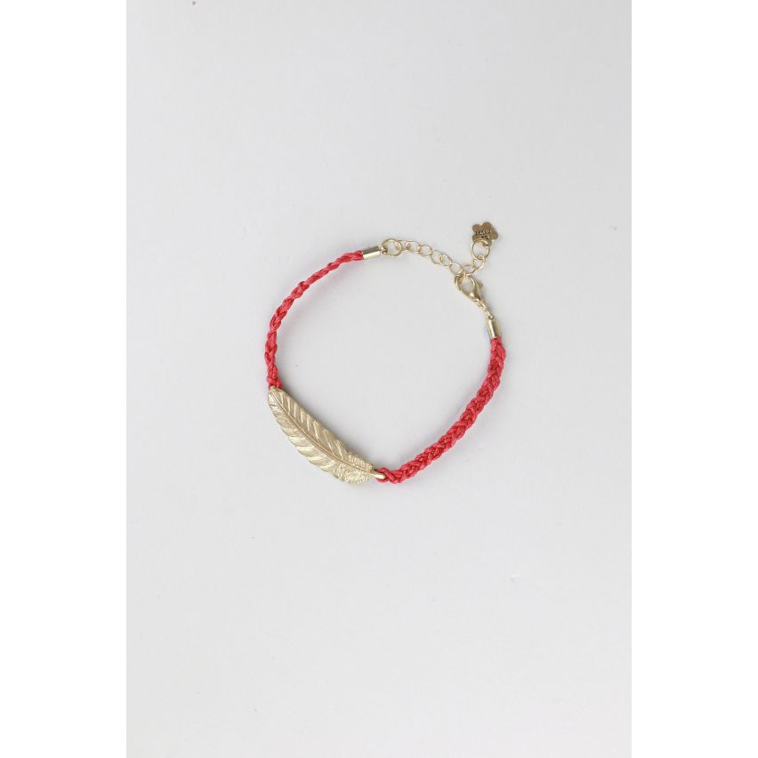 Pulsera de cuerda de Lovemystyle roja con pluma de Metal oro