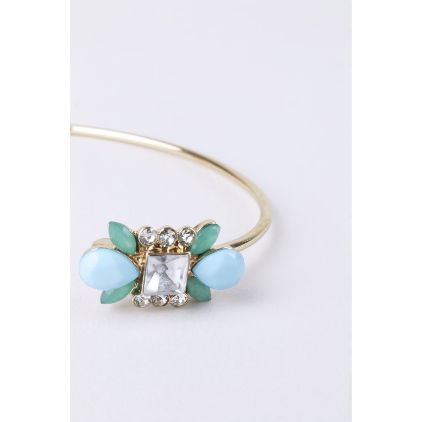 LMS Gold Bangle met Mint blauw, groen en duidelijke stenen