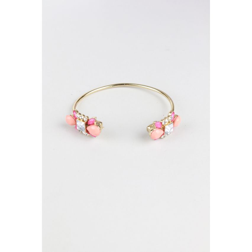 Lovemystyle Gold Metal Bracelet With Pink And Silver Gems