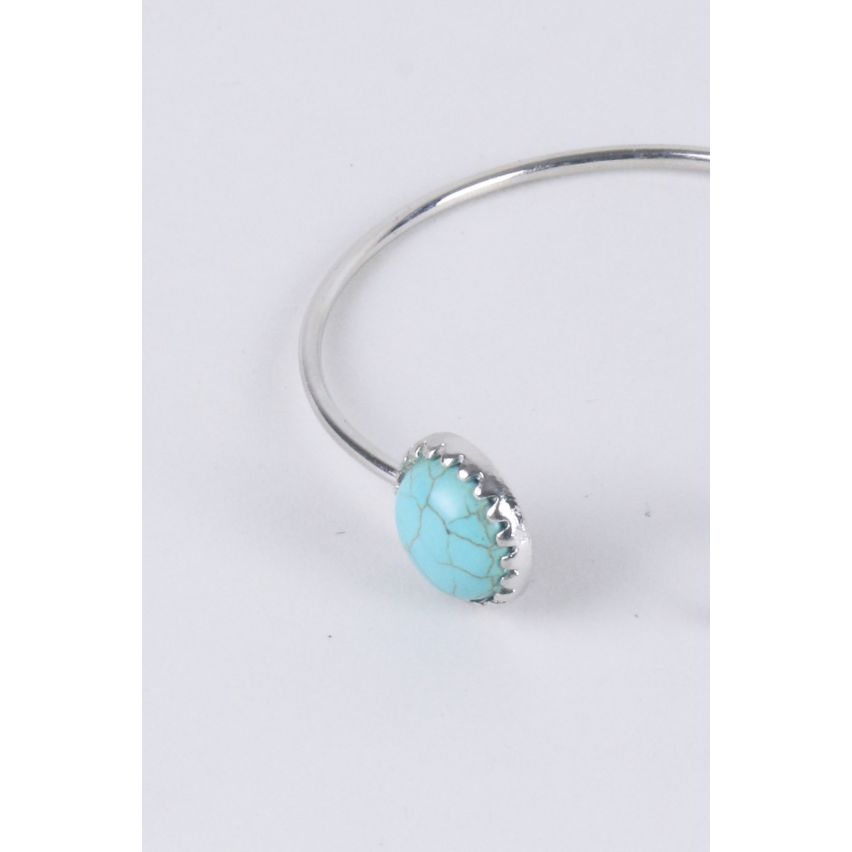 Lovemystyle Silver Bangle With Turquoise Stone And Moon Design