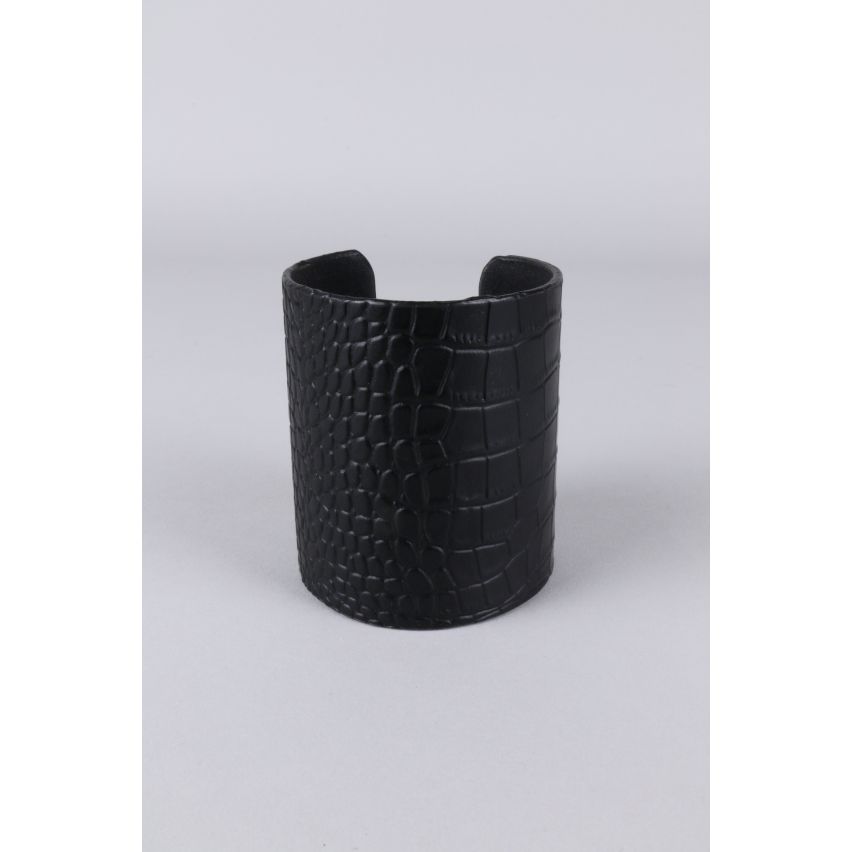 LMS dikke Faux krokodil leer Bangle In zwart